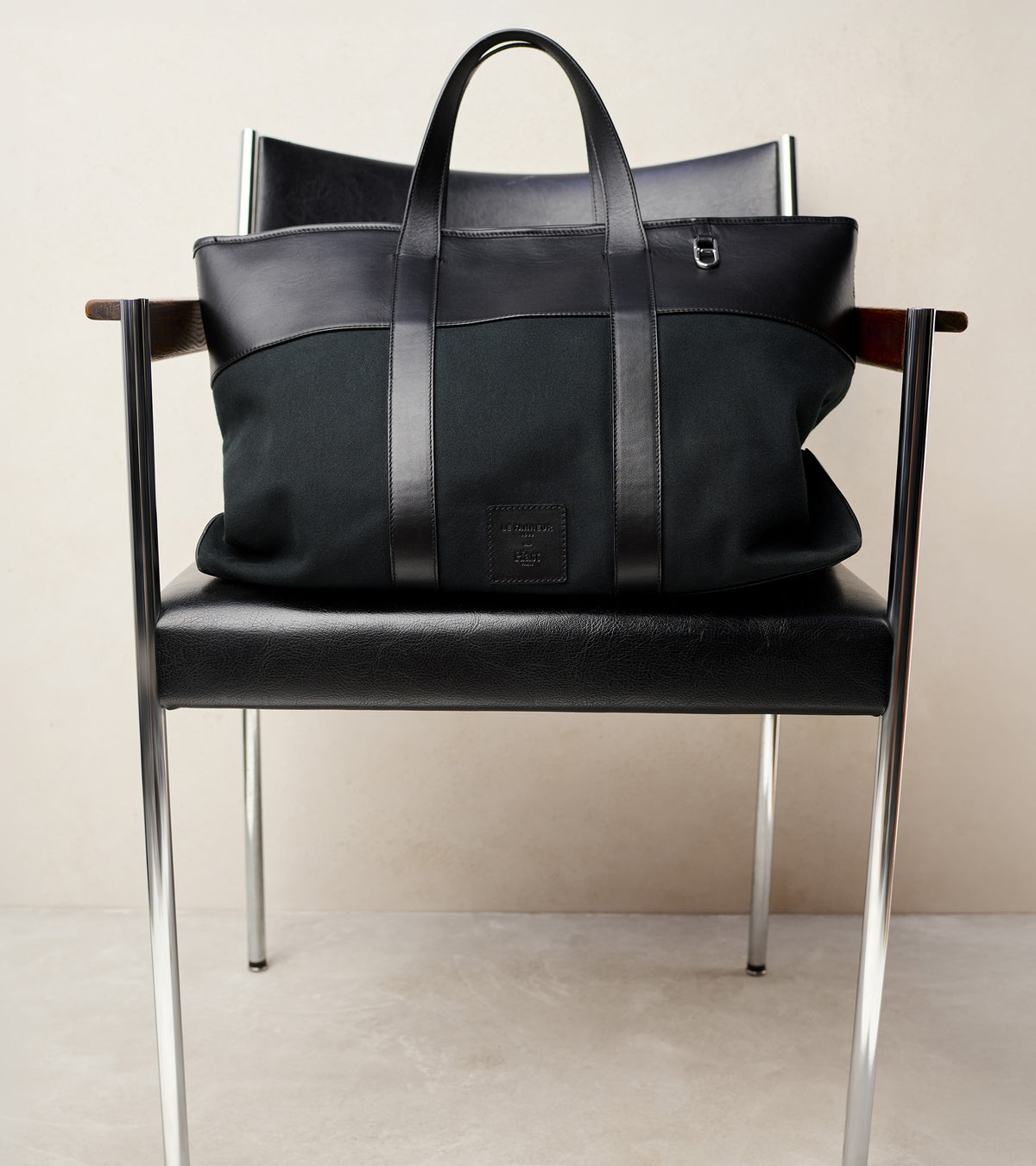 Le Tanneur x HAST smooth leather and cotton canvas hand-carried tote bag