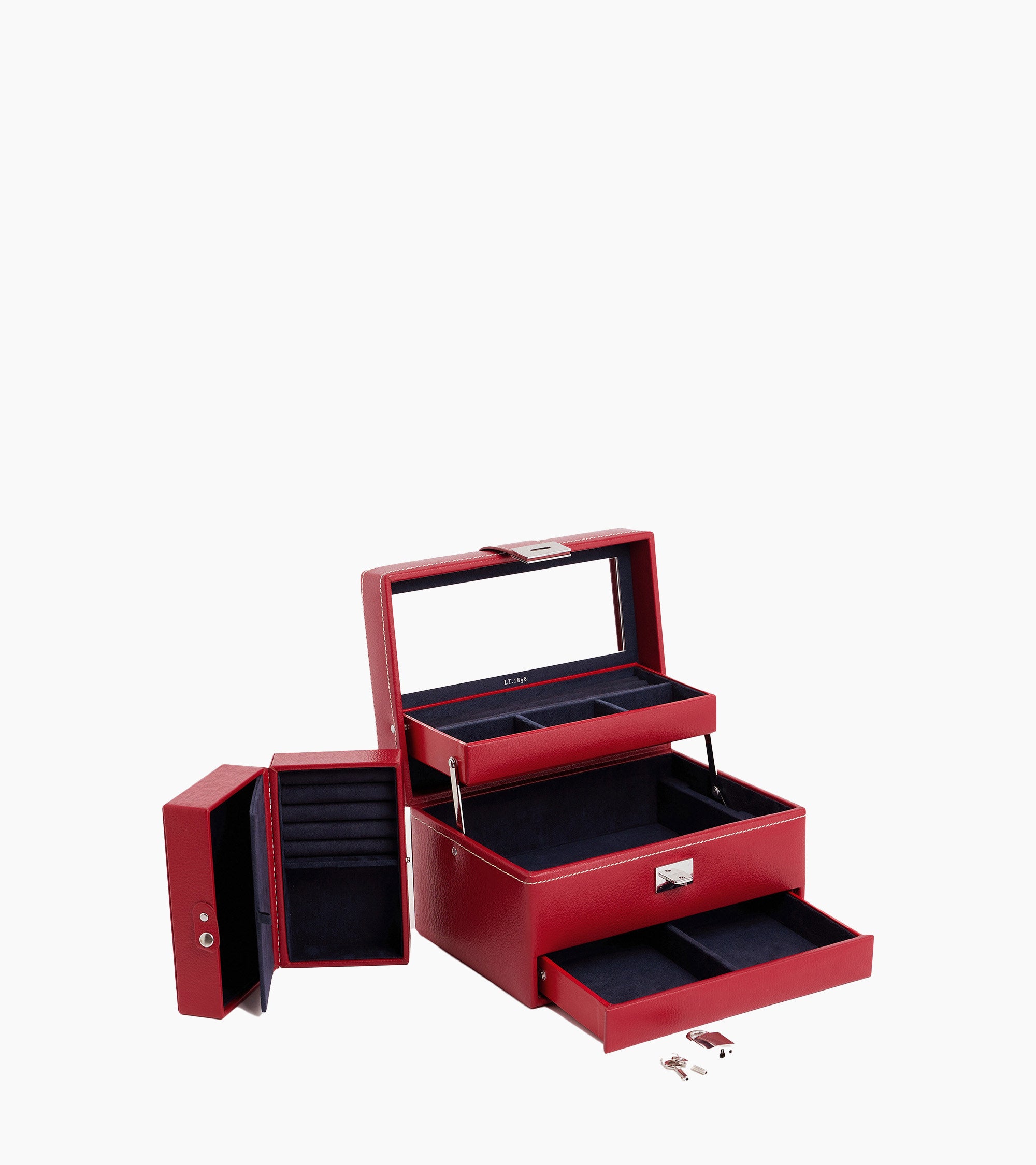 Medium automatic opening jewelry box in leather