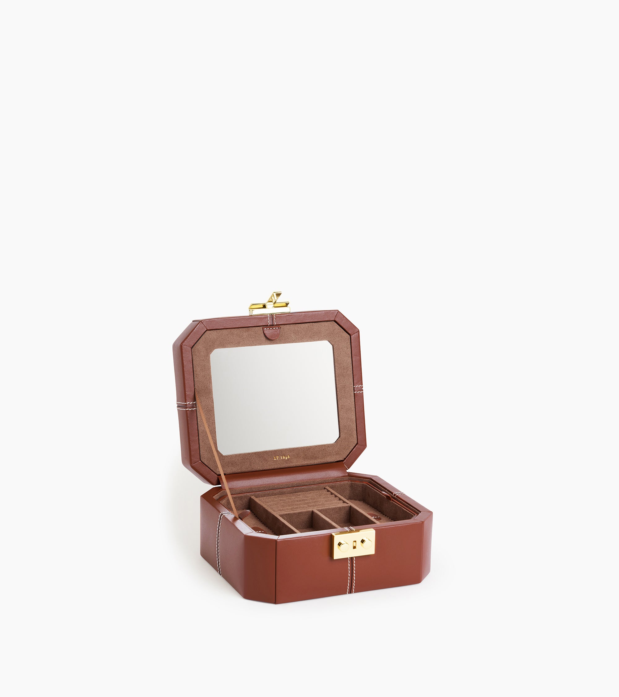 Small jewelry box with T-clasp in leather