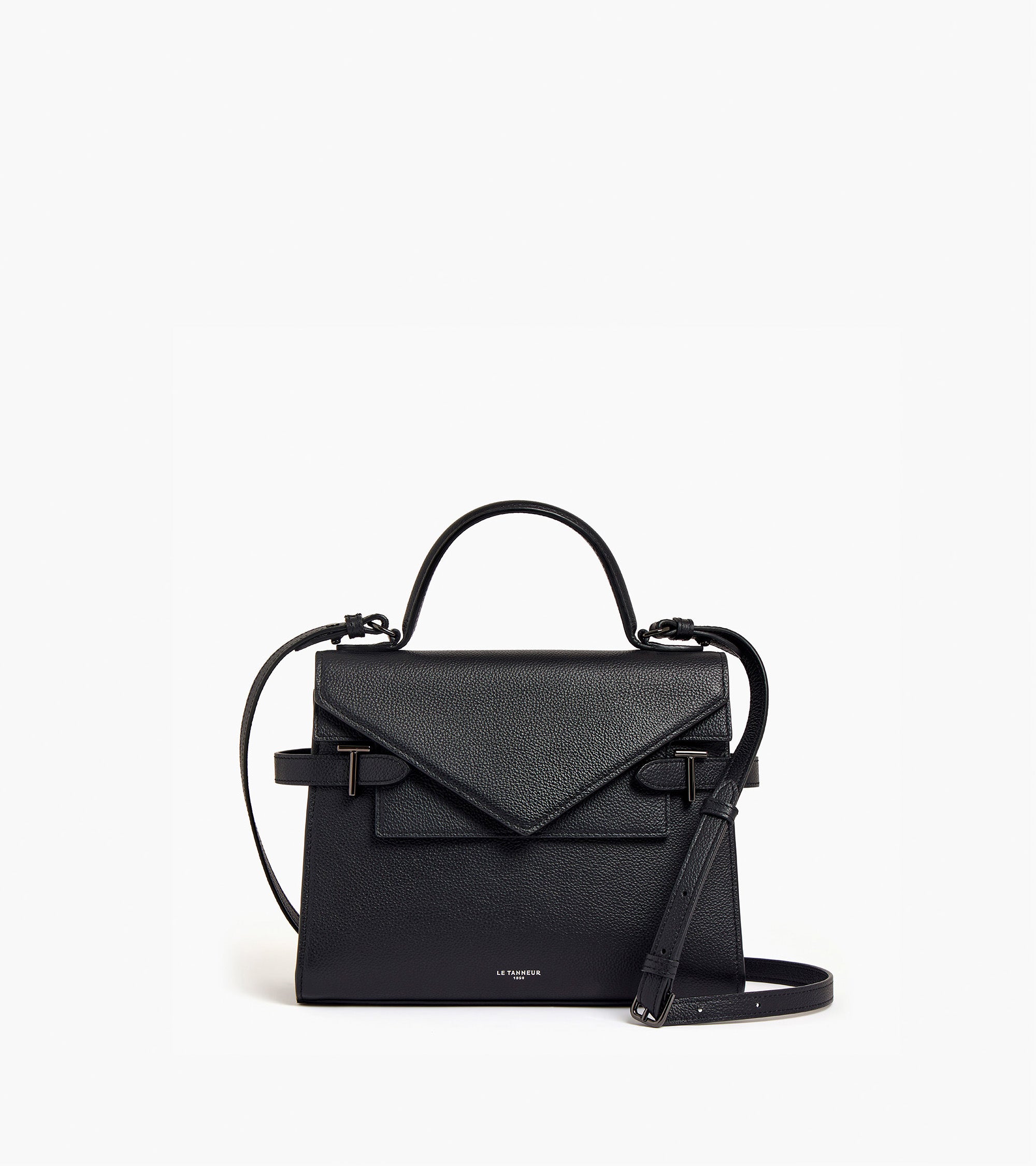 Emilie medium double flap handbag model in grained leather