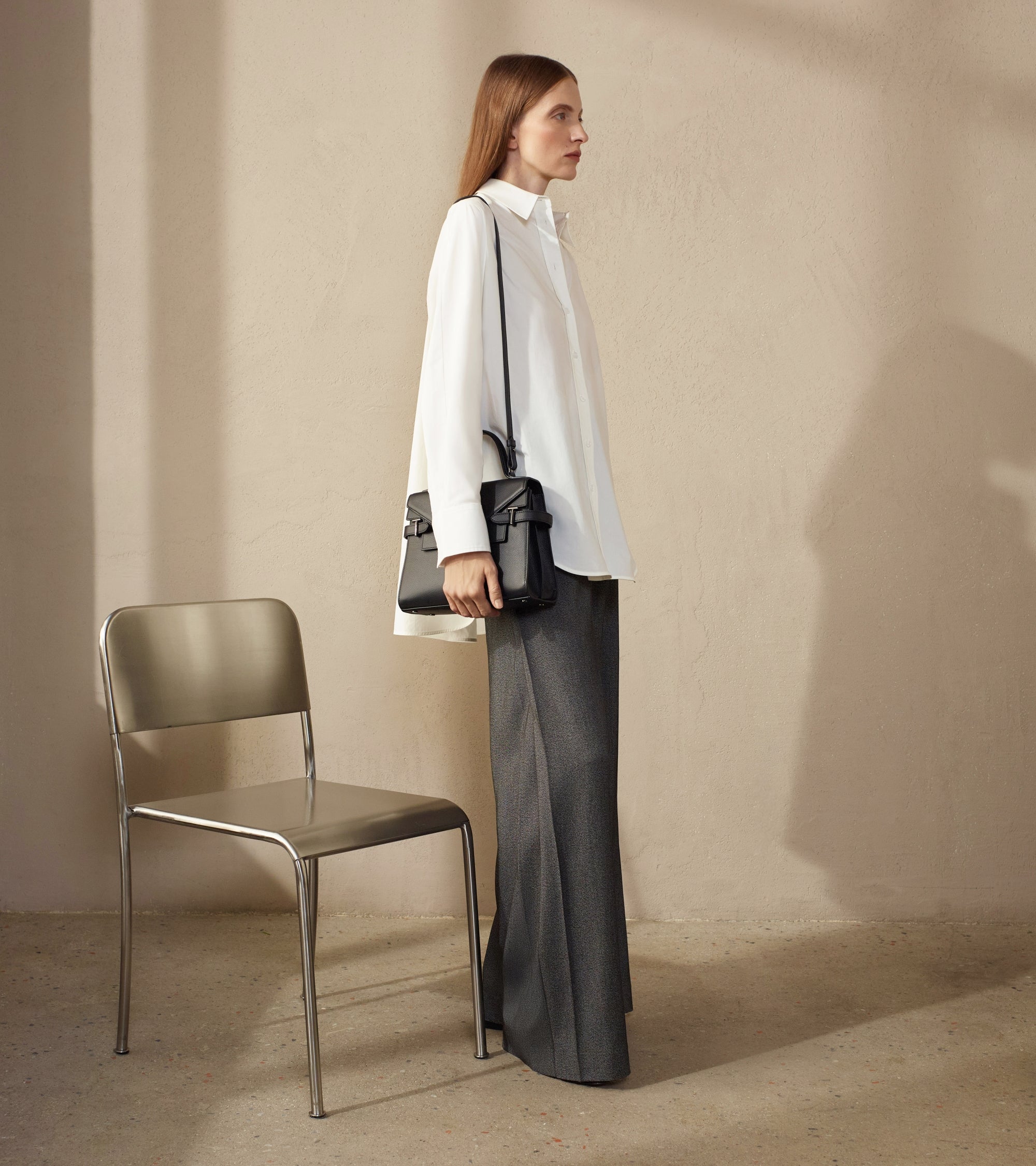 Sac à main double rabat moyen modèle Emilie en cuir grainé