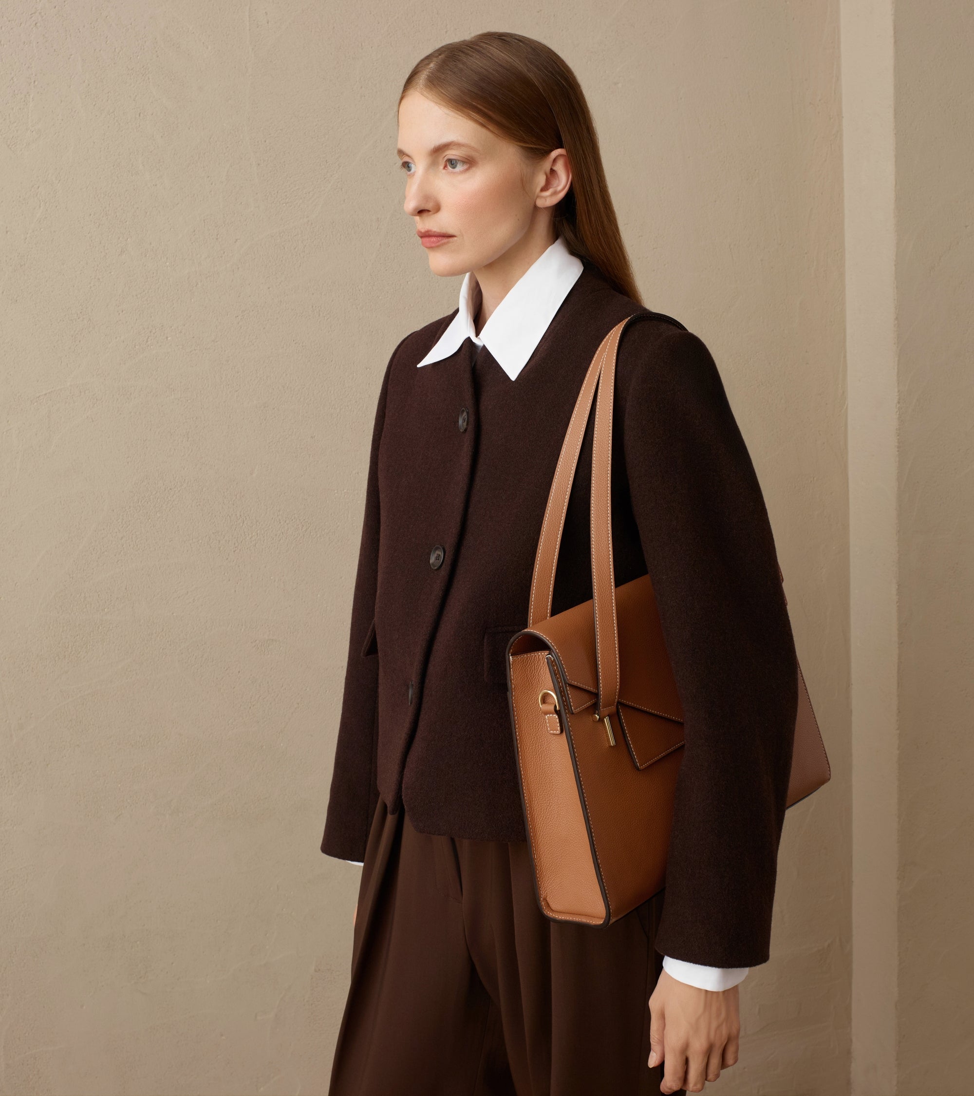 Aktentasche mit Doppelklappe Emilie aus genarbtem Leder