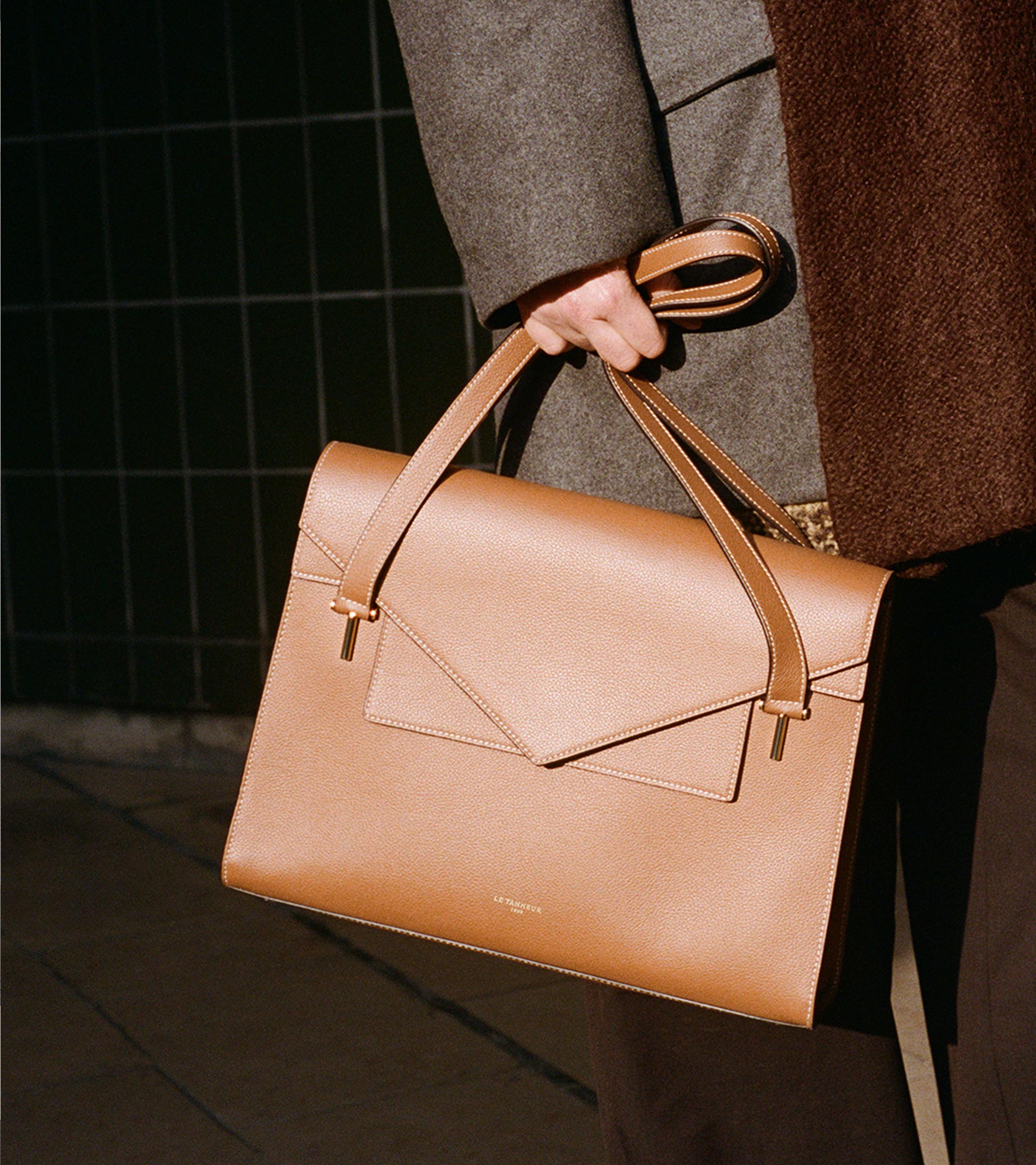 Aktentasche mit Doppelklappe Emilie aus genarbtem Leder