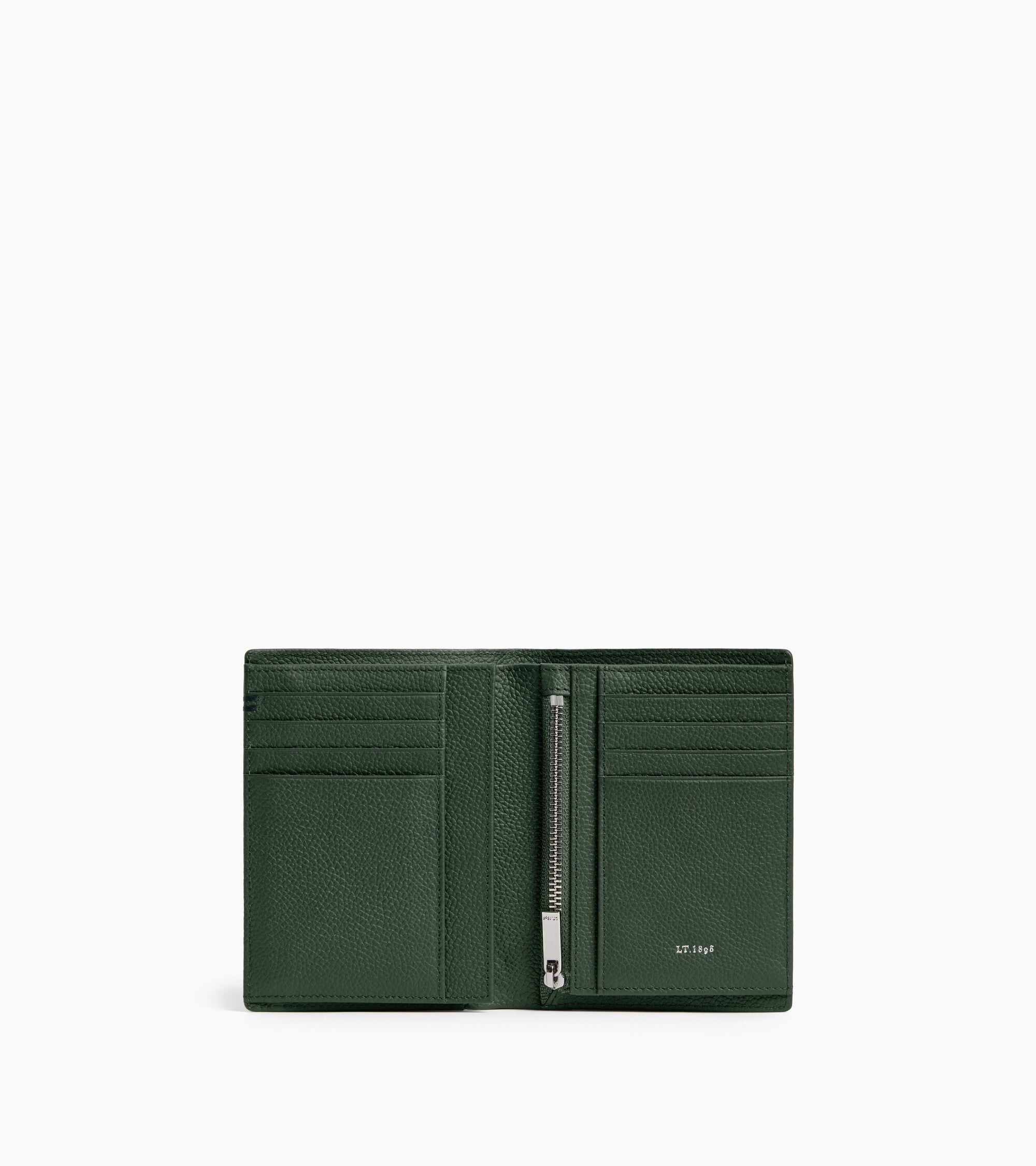 Cartera vertical pequeña de dos secciones con cremallera Lucien de piel granulada