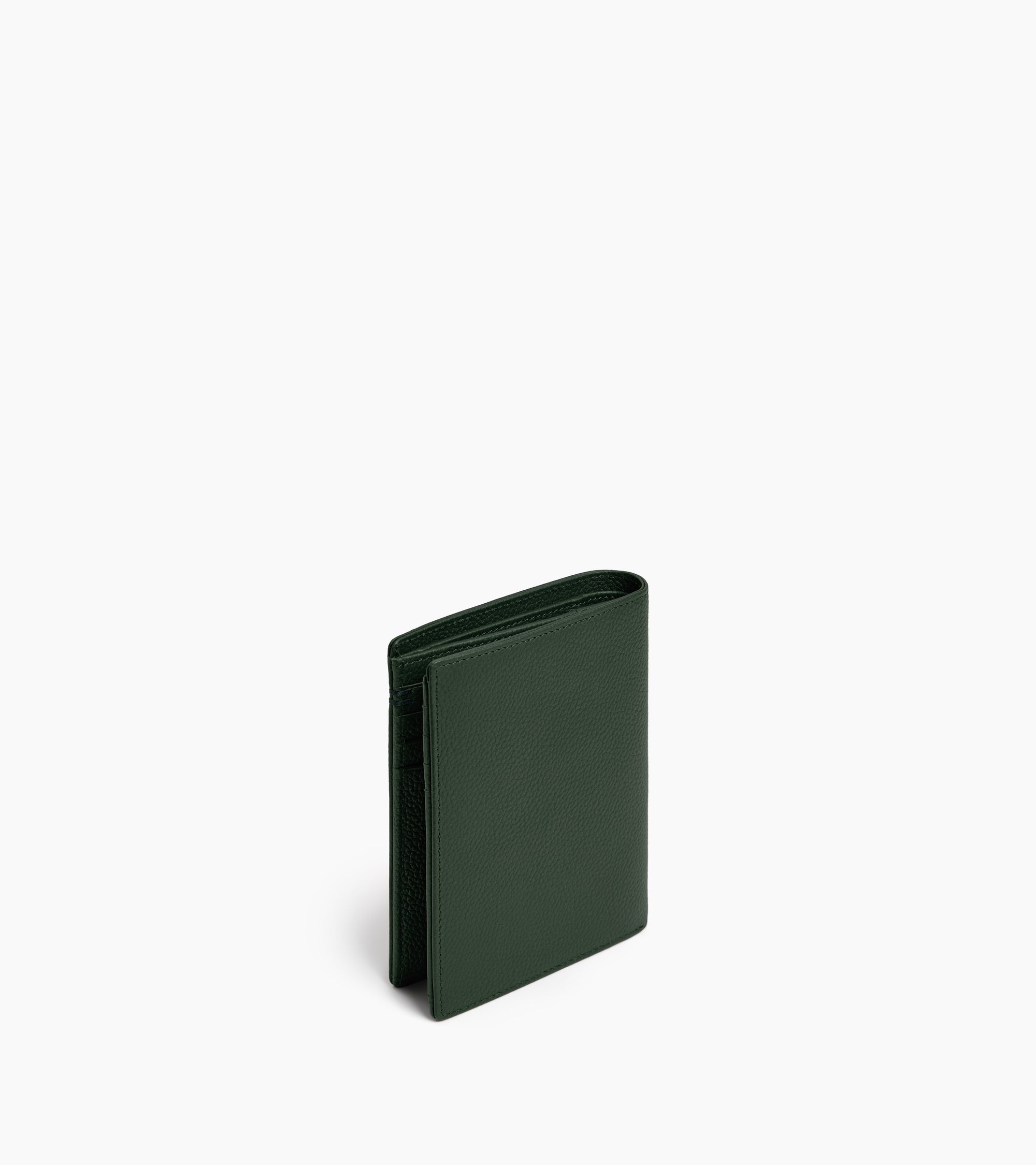 Cartera vertical pequeña de dos secciones con cremallera Lucien de piel granulada