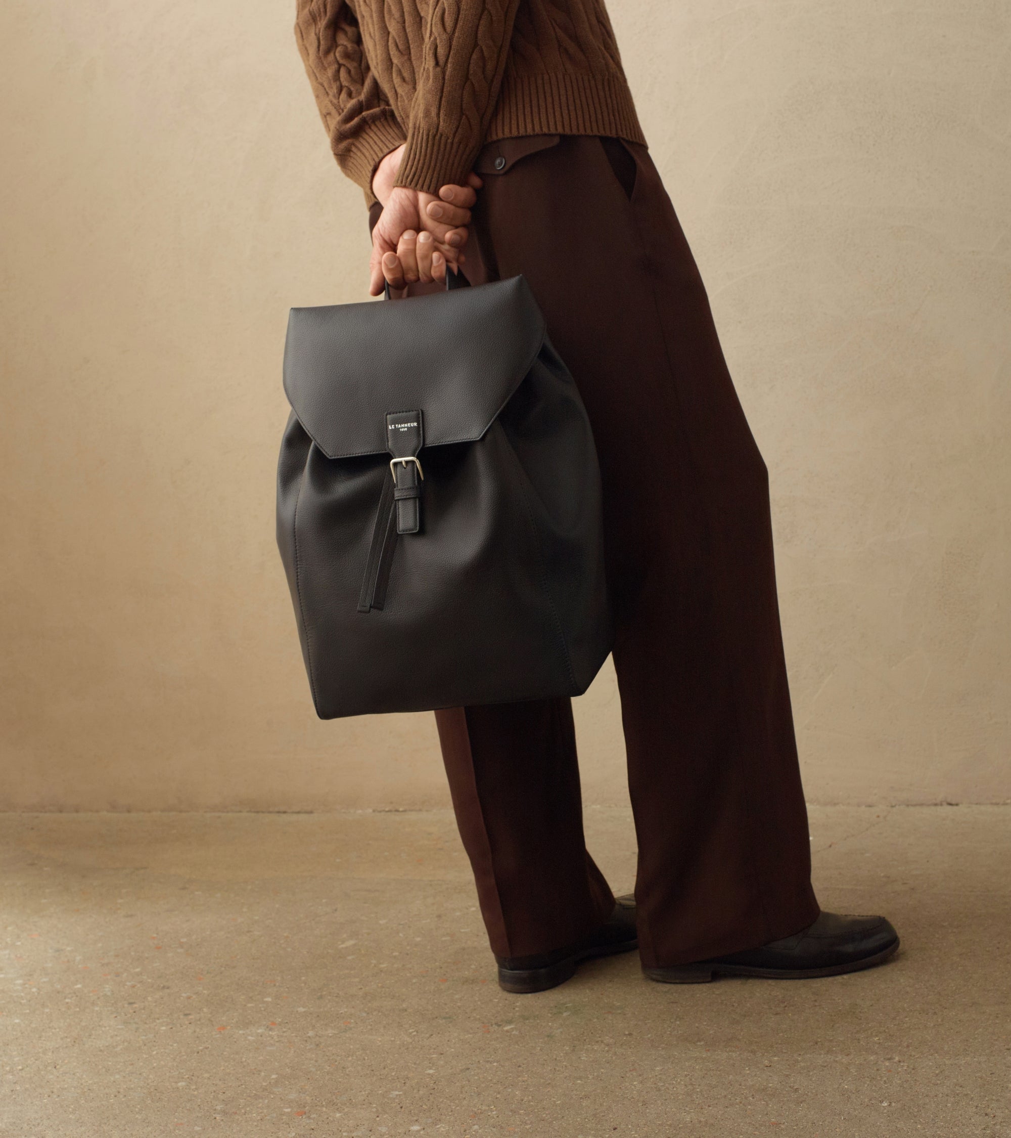 Rucksack mit Klappe Emile aus genarbtem Leder