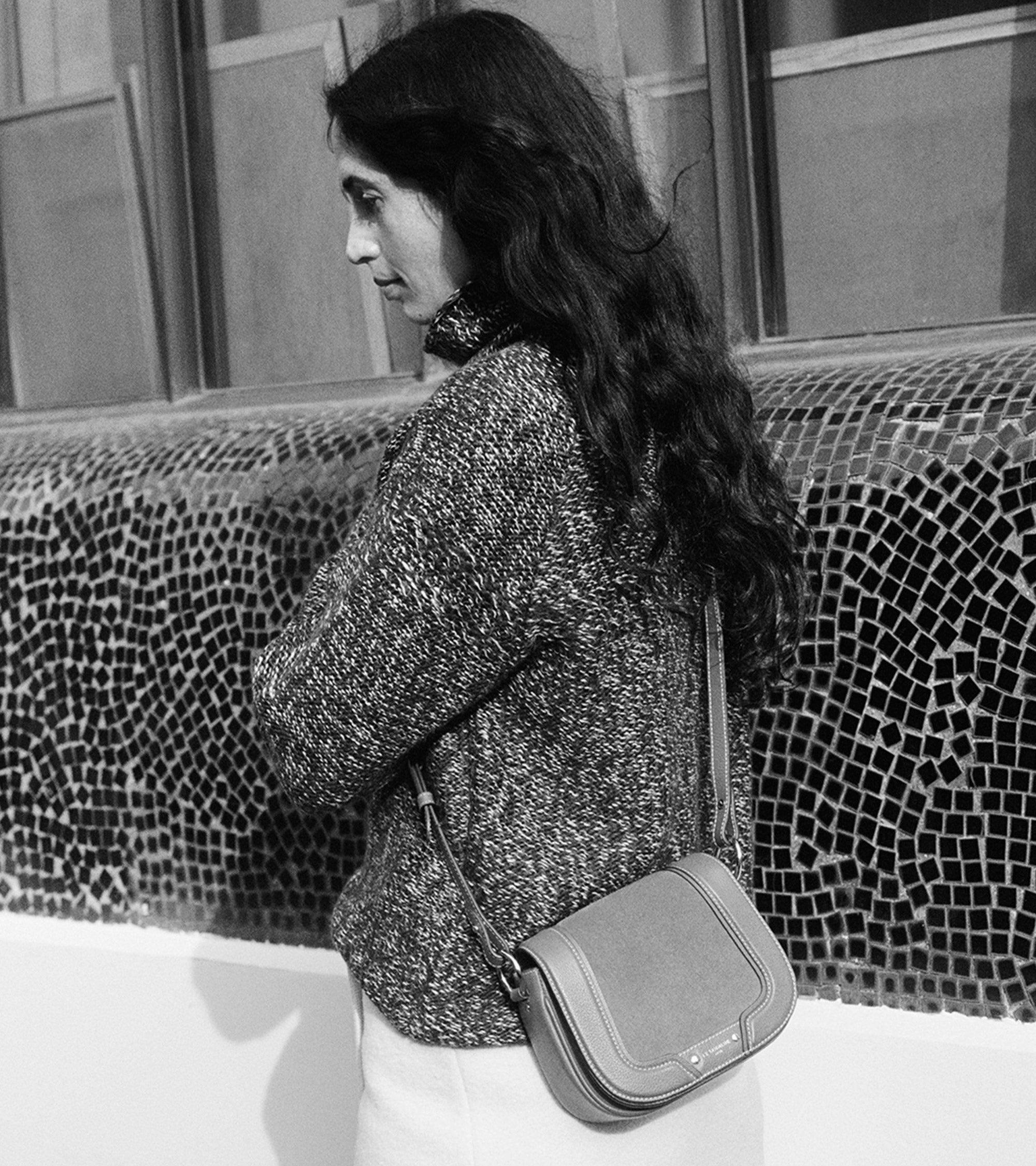 Petit sac bandoulière Ella en cuir grainé et nubuck