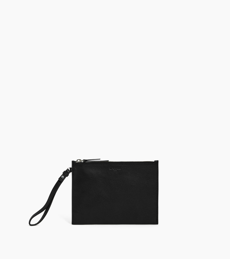 Clutch aus genarbtem Leder mit Reißverschluss und Handschlaufe
