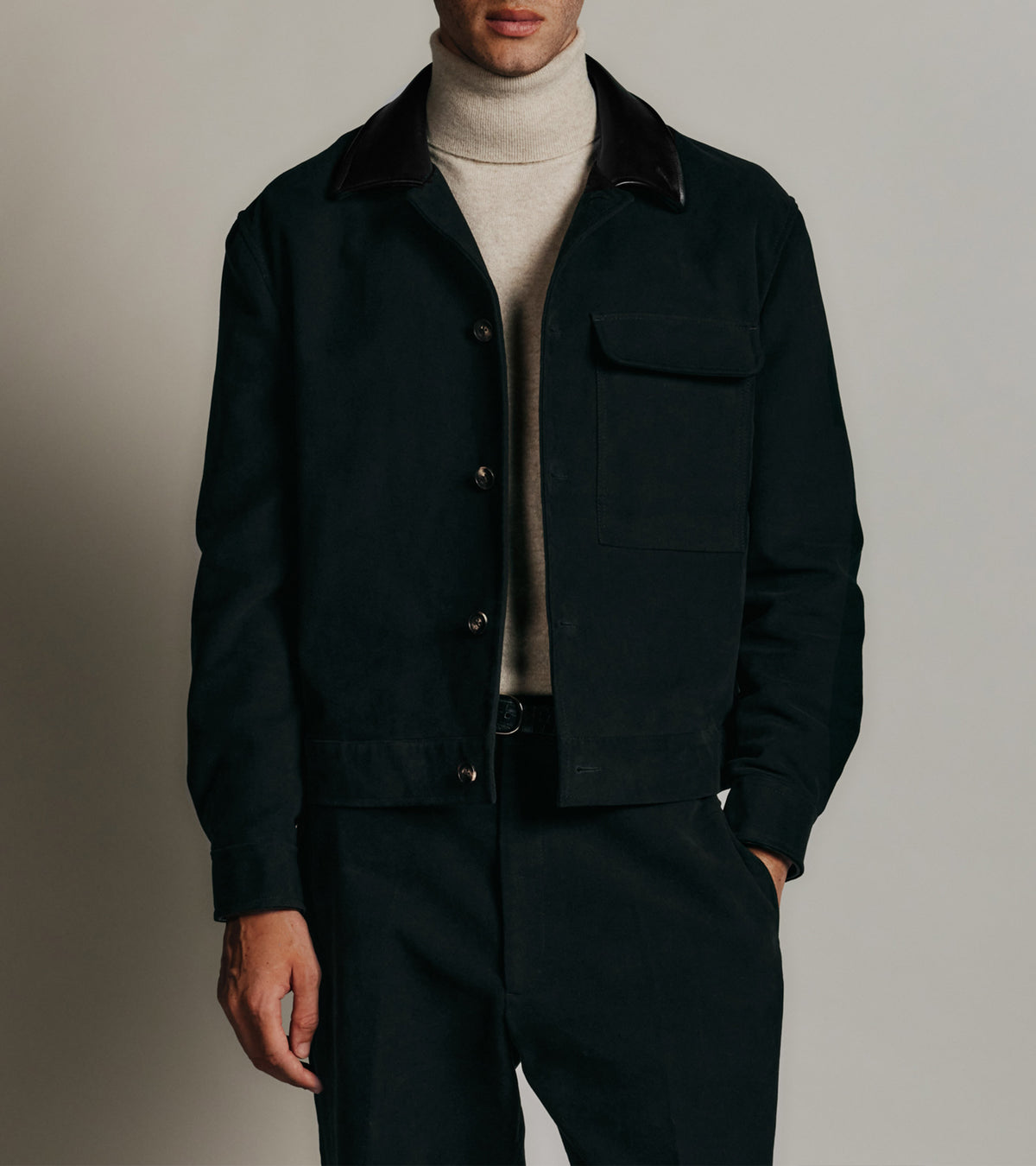 Le Tanneur x HAST smooth leather and cotton canvas jacket