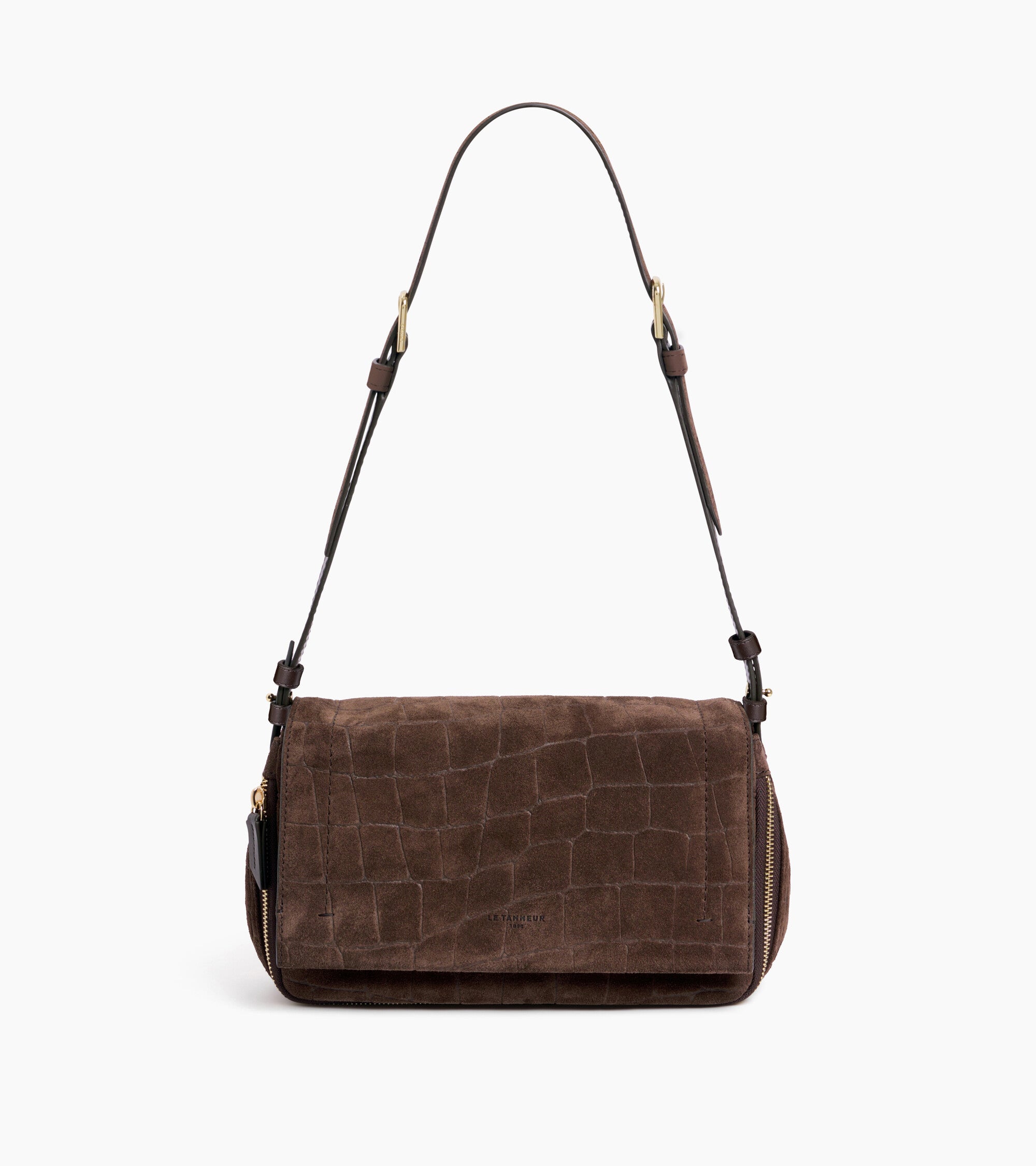 Aurore small crossbody bag in crocodile-embossed split suede leather