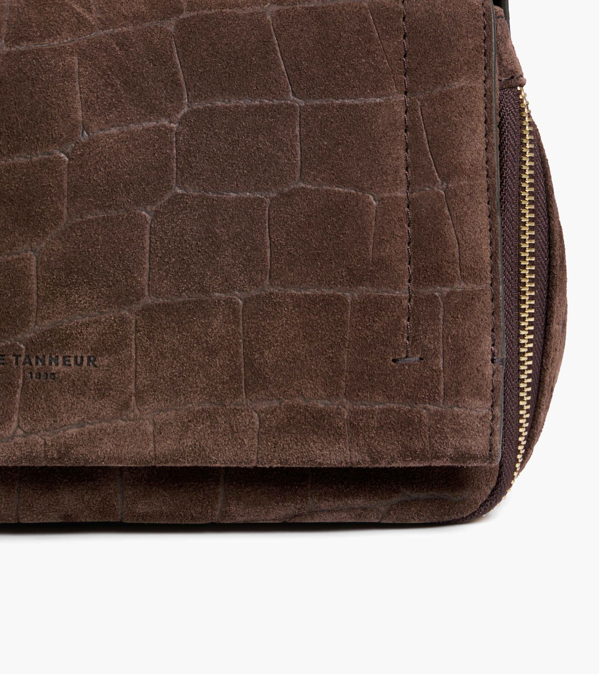 Aurore small crossbody bag in crocodile-embossed split suede leather