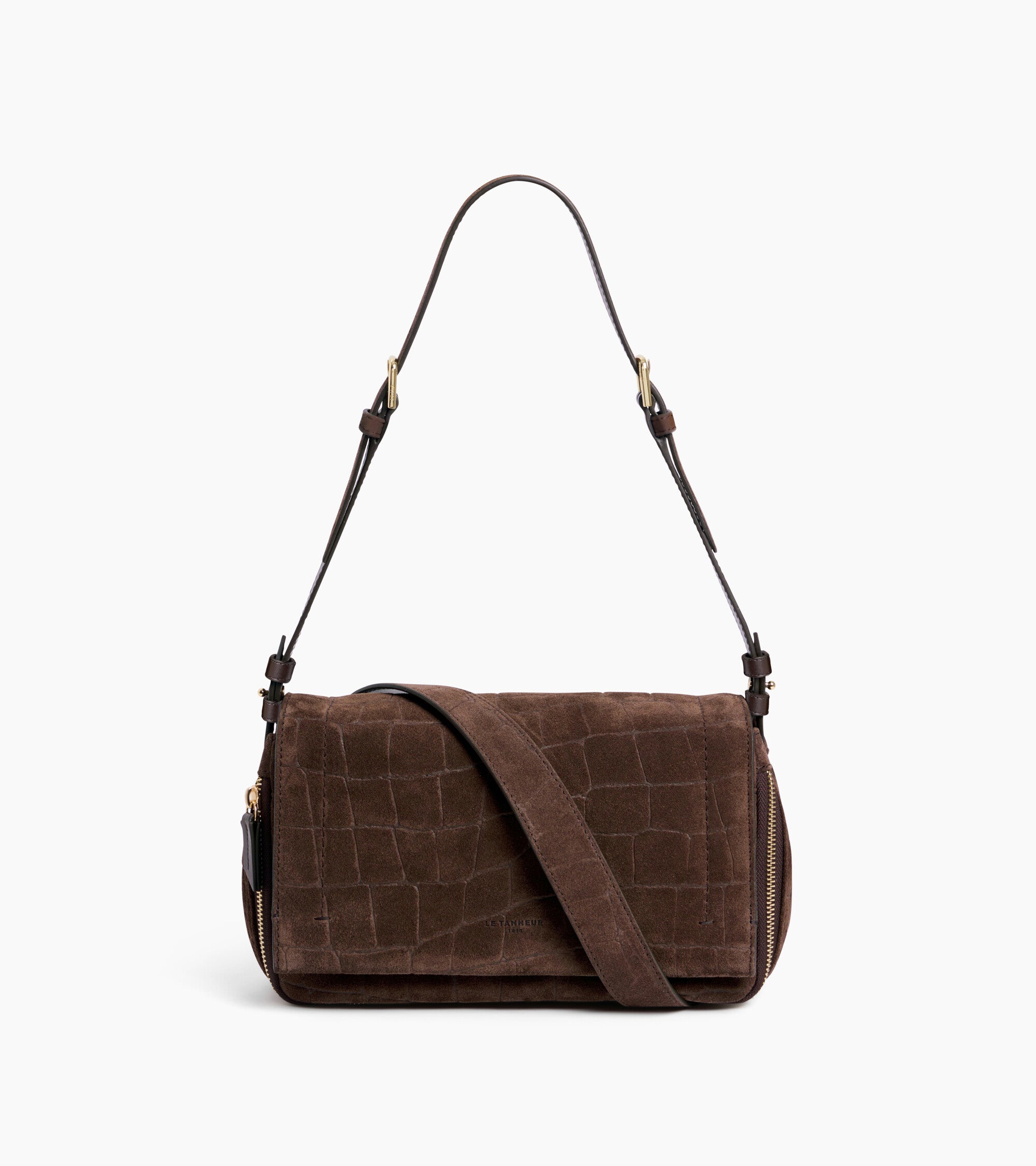 Aurore small crossbody bag in crocodile-embossed split suede leather