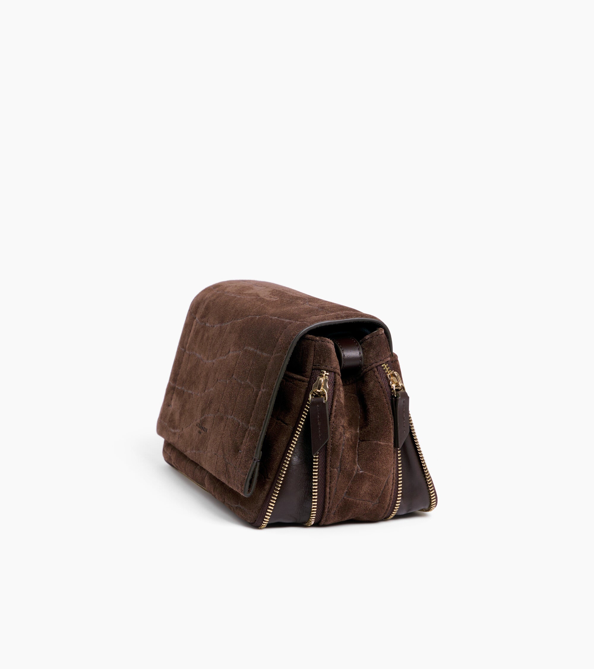Aurore small crossbody bag in crocodile-embossed split suede leather