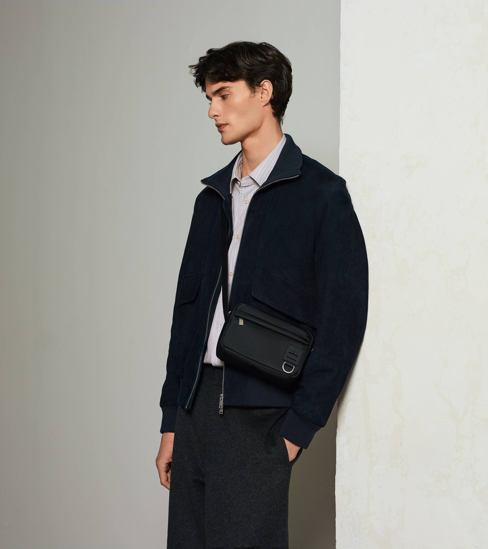 Petit sac bandoulière Basile en toile nylon et cuir lisse