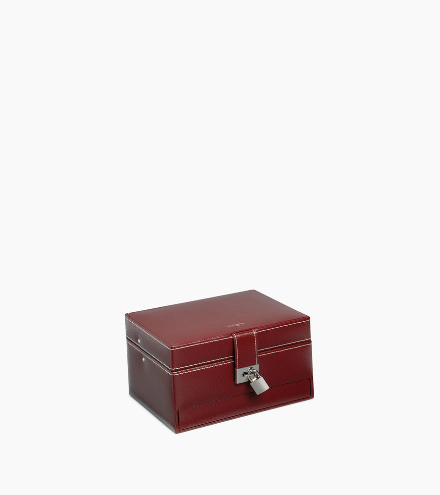 Medium automatic opening jewelry box in leather