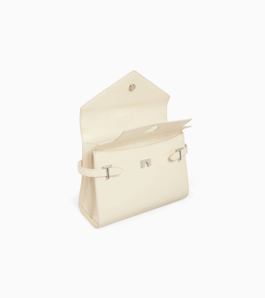 Sac à main double rabat moyen modèle Emilie en cuir grainé