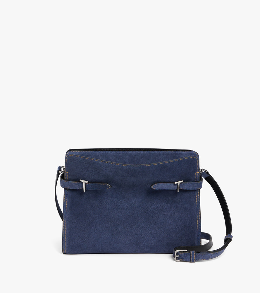 Schultertasche großes Modell Emie aus Wildleder mit Denim-Effekt