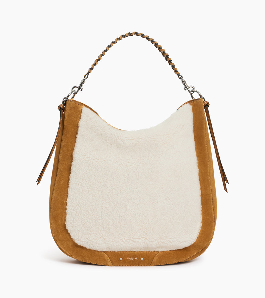 Ella medium hobo bag in suede and reversed sheepskin