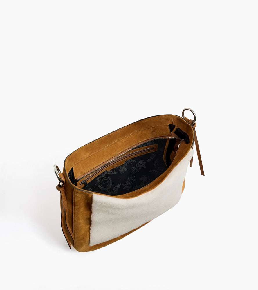Ella medium hobo bag in suede and reversed sheepskin