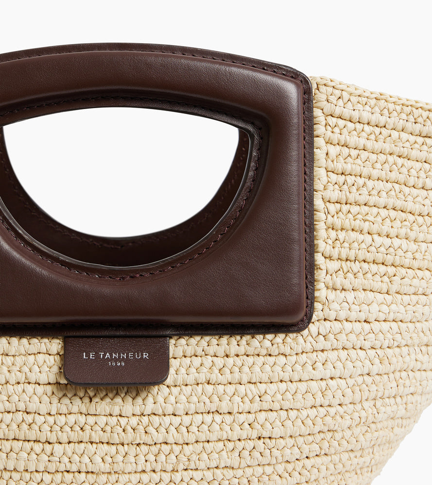 Bolso de mano pequeño en rafia natural y cuero liso vegetal