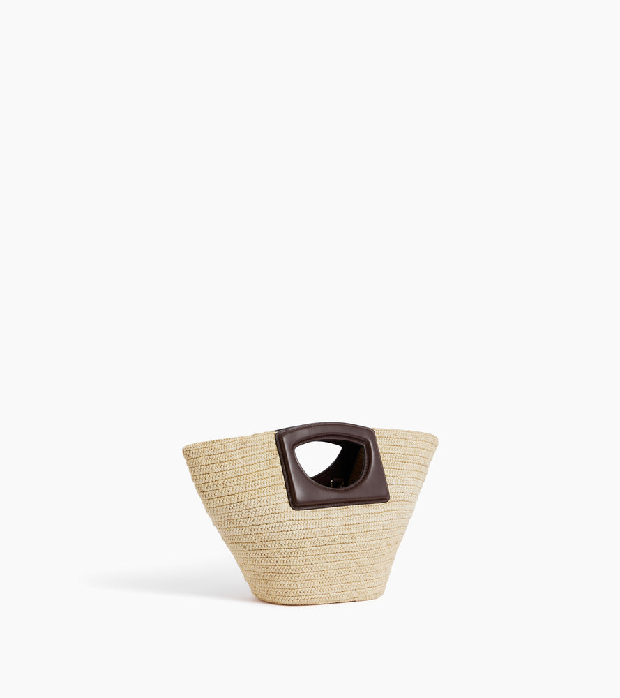 Bolso de mano pequeño en rafia natural y cuero liso vegetal